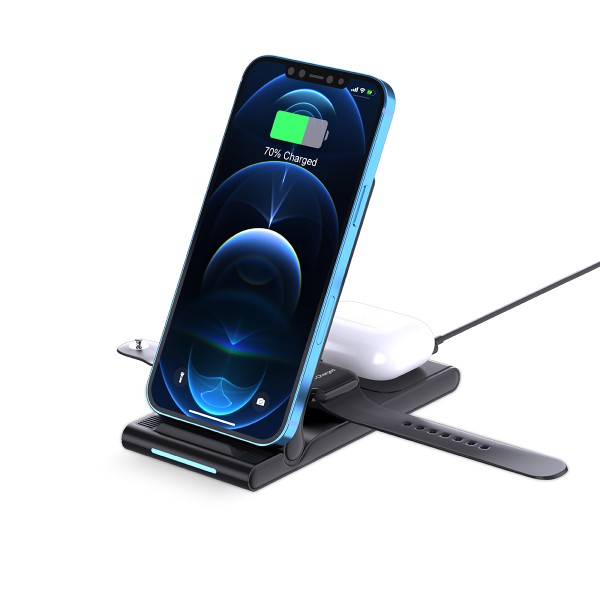 Wireless Charger Stand for Phone, Apple Watch and AirPods - 3-in-1 Fast Charger