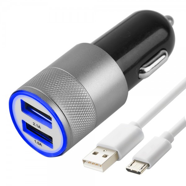 MMOBIEL High Speed Autolader Oplaad Adapter - 2 USB Poorten 2.1A + 1.0A - incl. Micro USB Kabel