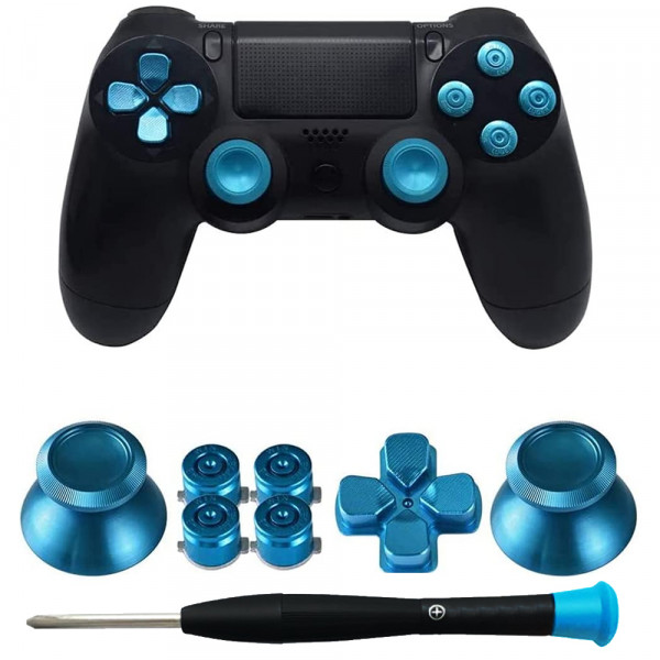 Metal Bullet Buttons for Playstation 4 PS4 / Slim / Pro Dualshock 4 Blue