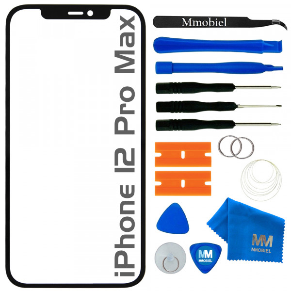 Front Glass Repair kit for iPhone 12 Pro Max - Black - 6.7 inch Incl Tool Kit