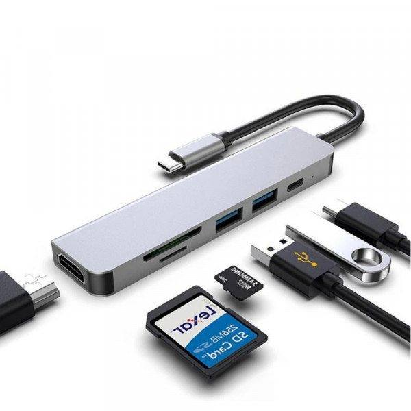 MMOBIEL 6 in 1 USB-C-Hub für MacBook Pro -Air Type USB-C - Thunderbolt 3 4K 60HZ