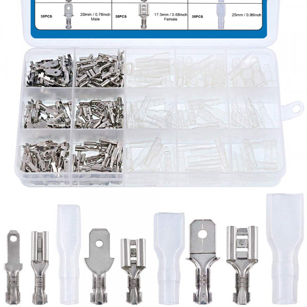 120Pcs Car Male Female Spade Connector Wire Crimp Terminal W/ Insulating Sleeves 