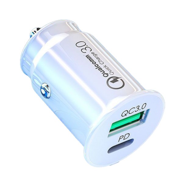 Car Charger USB-C and USB-A - 36W Dual Port Cigarette Lighter Adapter - White