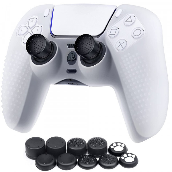 Silicone Rubber Skin Cover Thumb Grips Cat Paw Design PS5 Controller - White