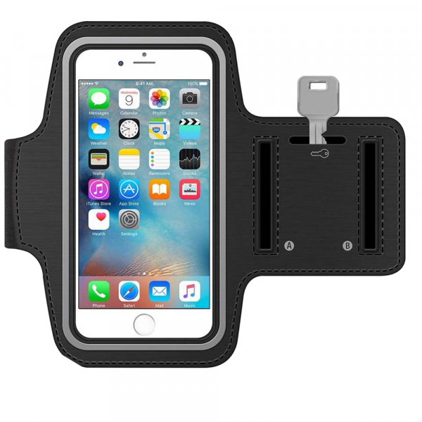 MMOBIEL Sport / Hardloop Armband voor iPhone SE / 5S / 5C / 5 / 4S / 4 / 3GS - Spatwatervrij, Reflecterend, Neopreen, Comfortabel, Verstelbaar, Koptelefoon Aansluitruimte en Sleutelhouder - Zwart