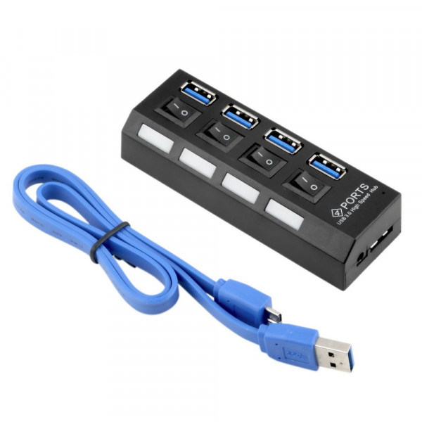 MMOBIEL High Speed 4 Ports 3.0 USB Hub - Multi Oplaadadapter - Aan/Uit Knop - Led Verlichting