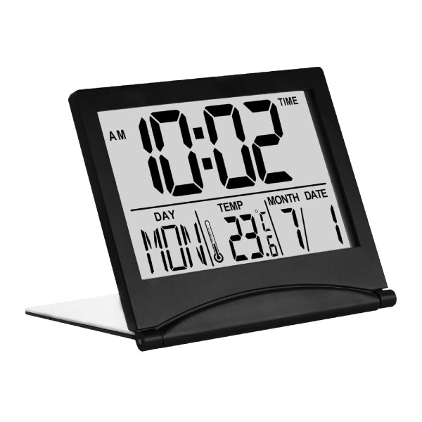MMOBIEL Digitale Klok LCD Reiswekker Opvouwbaar – Bureau Klok Wekker Digitaal met Temperatuur en Datum Aanduiding - Zwart