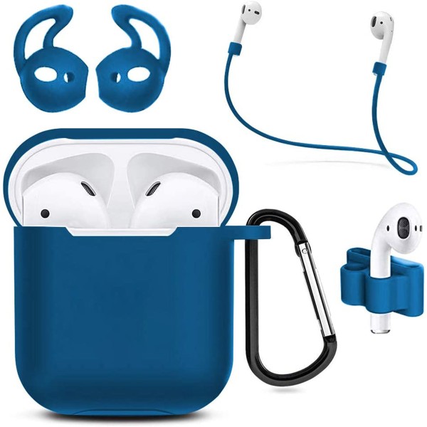 Silicone Shockproof Case for AirPods 1 and 2 Cover 6 in 1 Set (Blue)