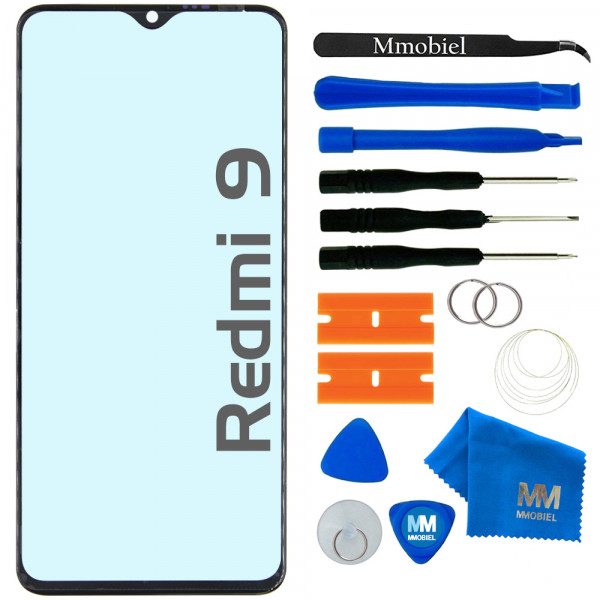 Front Glass Repair kit for Xiaomi Redmi 9 - Black - 6.53 inch + Tool Kit