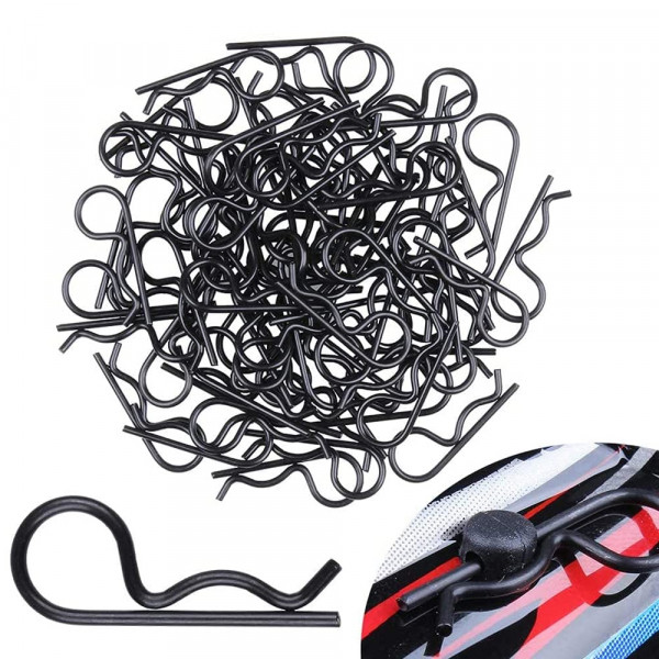 50x Universal RC Body Clips Flat R-Pins for RC Car / Off Road Buggy Black