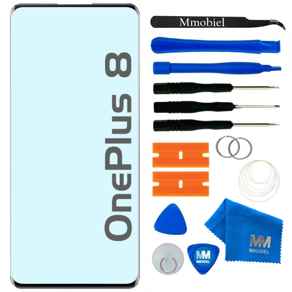 Front Glass Repair kit for OnePlus 8 - IN2010 - Black - 6.55 inch + Tool Kit