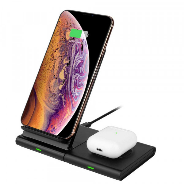 QI 2 in 1 Wireless Charger Magnetic Design for AirPods / Smartphones / Watches