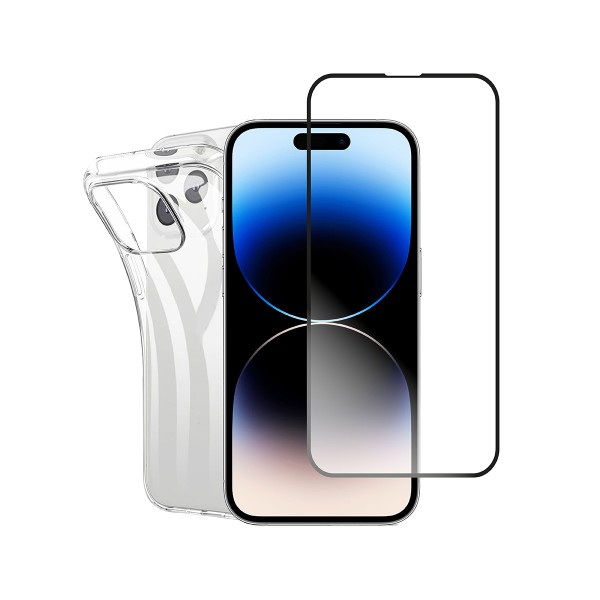 MMOBIEL Panzerglas und Silikon TPU Schutzhülle für iPhone 14 Pro - 6.1 inch - 2022 - 2 in 1 Schutzset