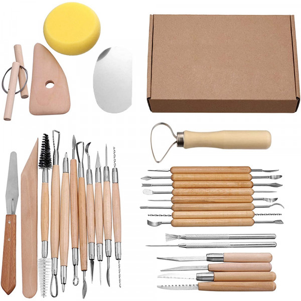 30x Silicone Rubber Clay / Wood Sculpting -Paintbrush and Modeling Dotting Tool