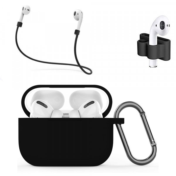 Silicone Shockproof Case compatible with AirPods Pro - Cover 4in1 Set- Black