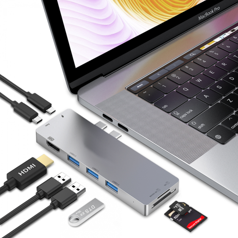 2 USB 3.0 and SD/Micro Card Readers 40Gbps Thunderbolt 3 MacBook Air 2018/2019; Gigabit Ethernet USB C 7-in-1 Hub Multiport Adapter for MacBook Pro 2019/2018/2017/2016 Silver 4K HDMI 100W PD 