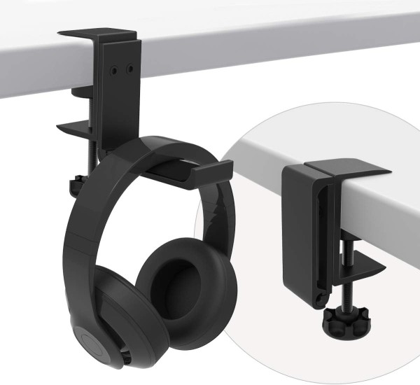 Headphone Stand for Desk – Foldable Headset Stand Earphone Hook – Black Aluminum