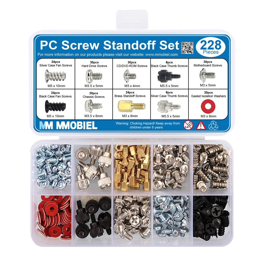 228Pcs PC Screw Standoff Set Kit for Computer Case Hard Drive Motherboard  Cooler
