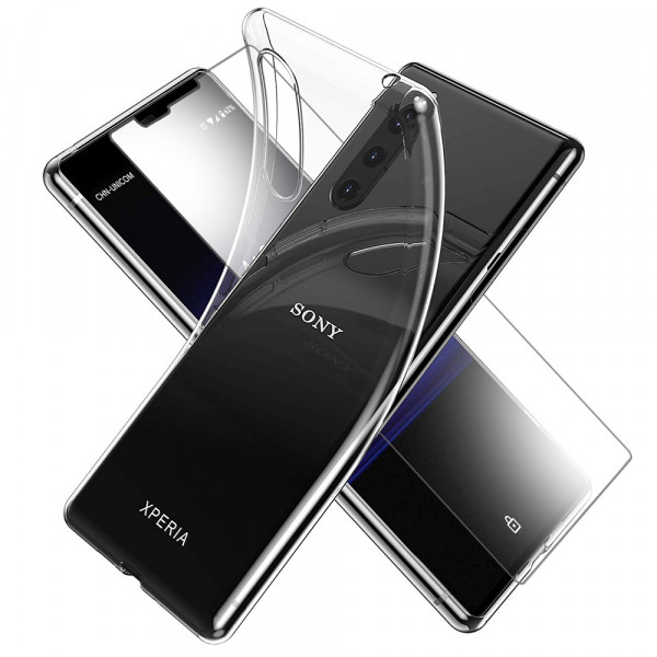 TPU Silikonhülle + Displayschutzfolie gehärtetem Glas für Sony Xperia 5