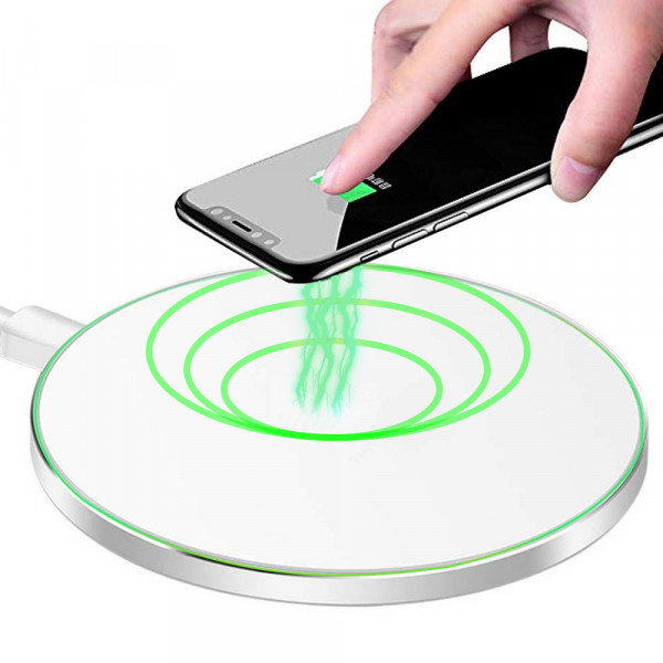 Wireless Lade-Pad Ladegerät Aliminum 10W für iPhone / Samsung / Airpod (WEISS)