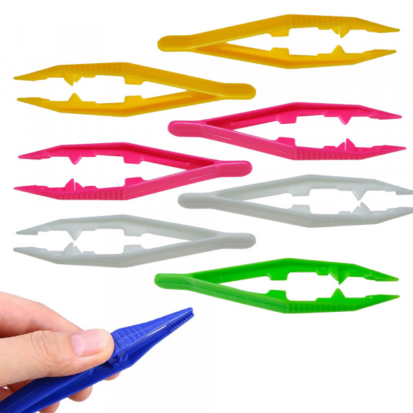 12 Pcs Lightweight Plastic Tweezers Serrated Pointed Tip - Different Colors