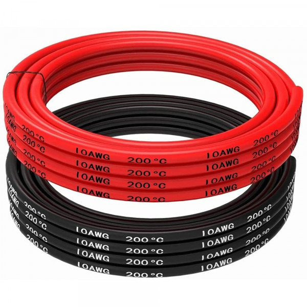 10 AWG - 6mm² Battery Electrical Cable Red and Black 2,5 m / 8,2 ft 1050 Core Strands