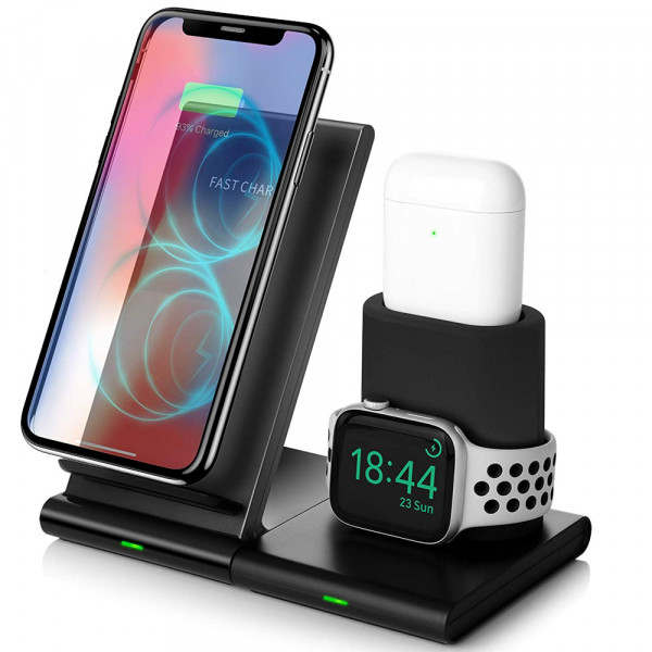 QI 3in1 Wireless Charger Magnetic Design for Apple Watch / AirPods / Smartphones