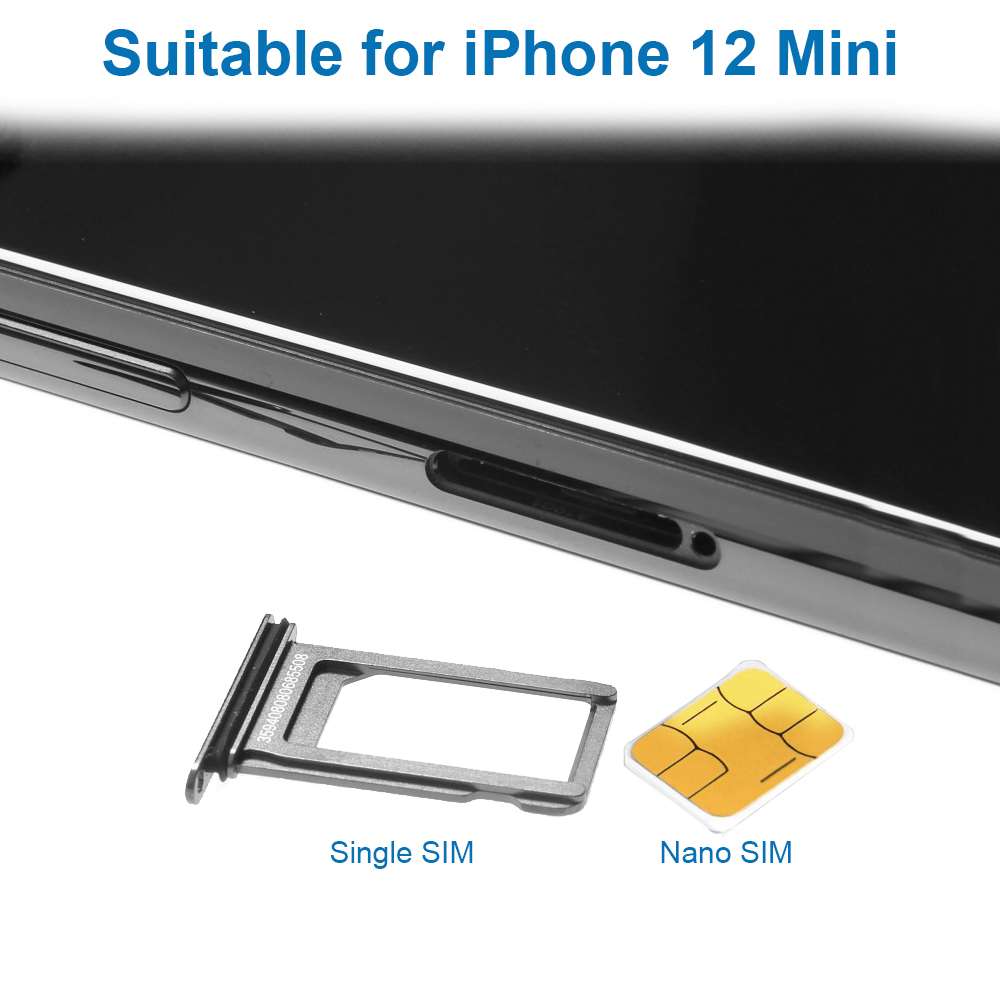 SIM Card Tray Slot for iPhone 12 Mini - Black - 5.4 inch Incl Rubber