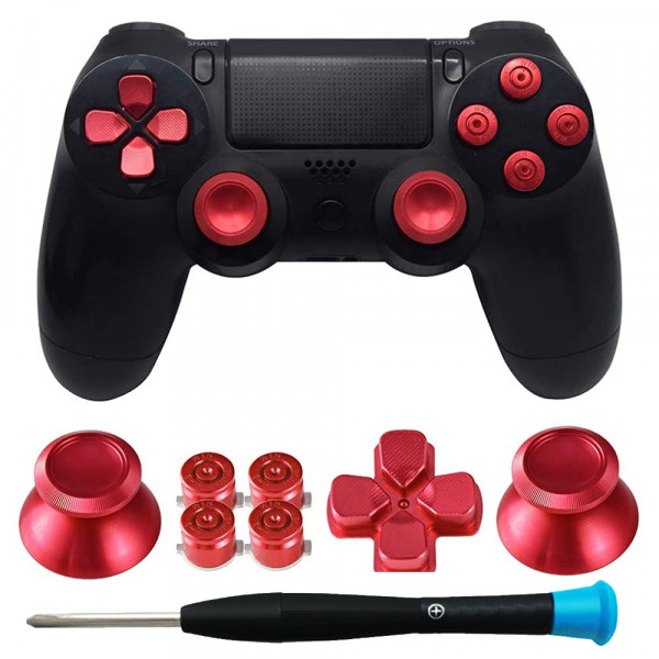Metal Bullet Buttons for Playstation 4 PS4 / Slim / Pro Dualshock 4 Red