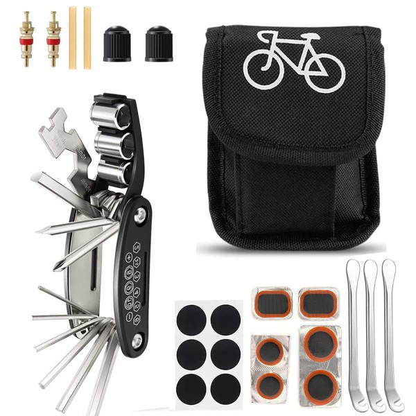 Bike Tire Repair Tool Kit Set - Incl 16 in 1 Multifunctional Bicycle Tool