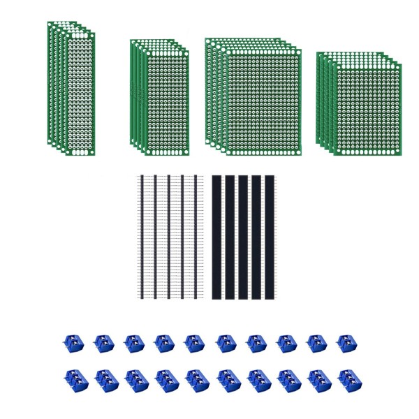 MMOBIEL 60x Breadboard Printplaat met Terminal Blocks 2 / 3 pins Male / Female Connector