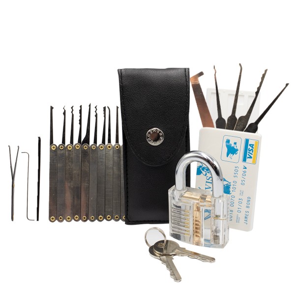 25x Professional Lock Pick Training Kit with Transparent Padlock Locksmith