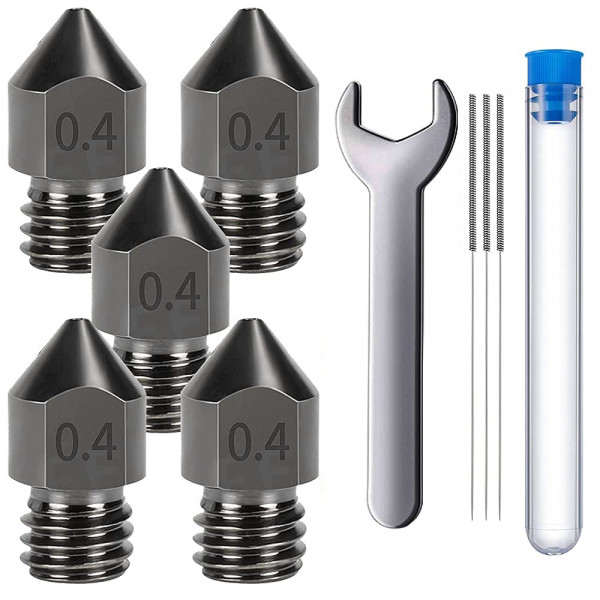 MMOBIEL 5x 0.4mm gehard staal MK8 3D printer Nozzles voor o.a. Creality Ender 3/6-serie