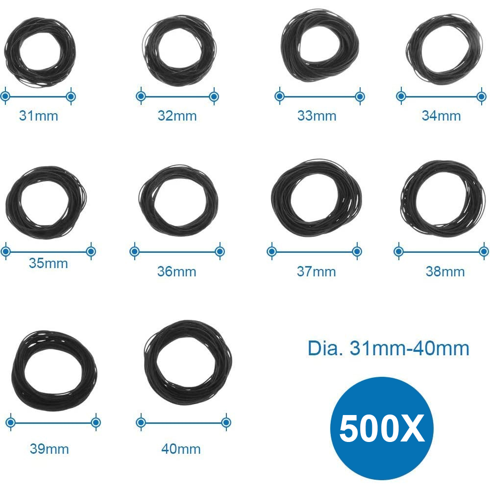 Gummi O-Ring 0,8 mm Uhrenabdeckung Dichtungsscheibe Ersatzsatz 31-40 mm 500 Stk 