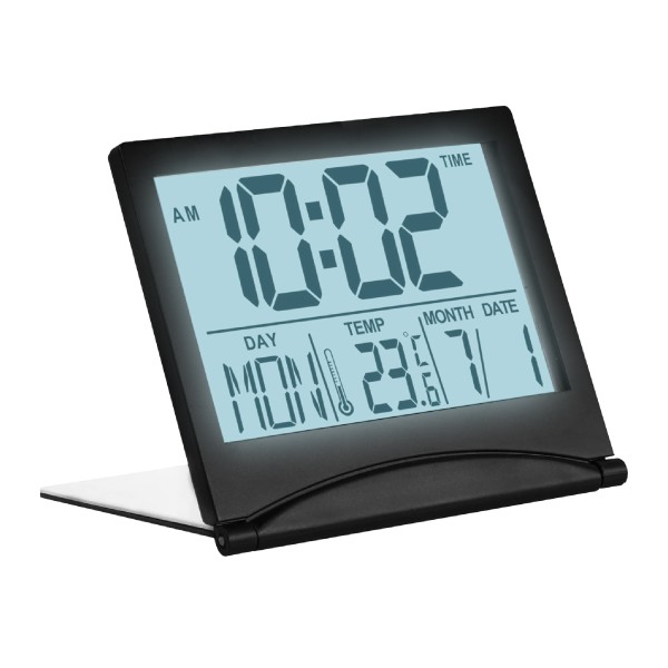 MMOBIEL Digitale Klok LCD Reiswekker Opvouwbaar met Achtergrondverlichting – Bureau Klok Wekker Digitaal met Temperatuur en Datum – Wekker Digitaal Klokje – Digitale Klok op Batterijen incl. – Zwart