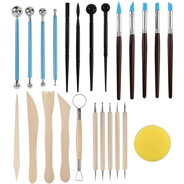 24x Silicone Rubber Clay / Wood Sculpting -Paintbrush and Modeling Dotting Tool