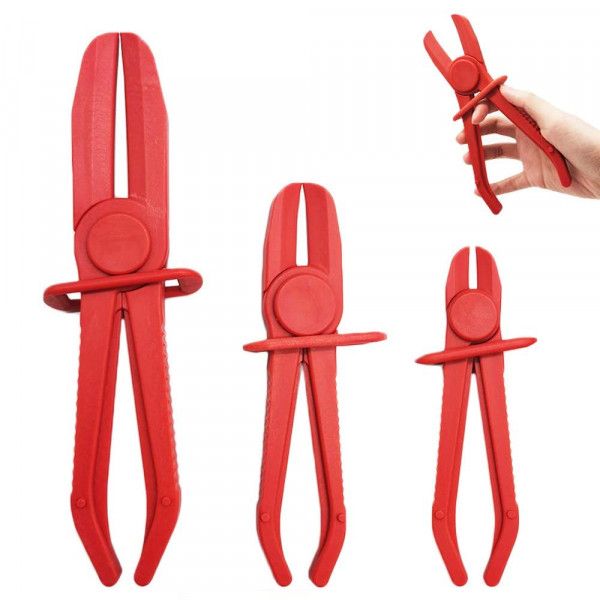 3x Hose Clamp Pliers Pinch Off Pliers for Fuel Hoses in 3 Different Sizes - Red