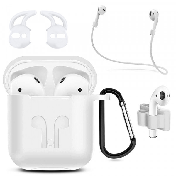 Silicone Shockproof Case compatible with AirPods 1/2- Cover 6in1 Set - White