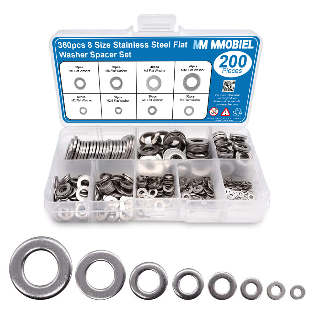 200PCS Stainless Steel Flat Washers For Screws Bolt M5 M6 M8 M10 High Hardness 