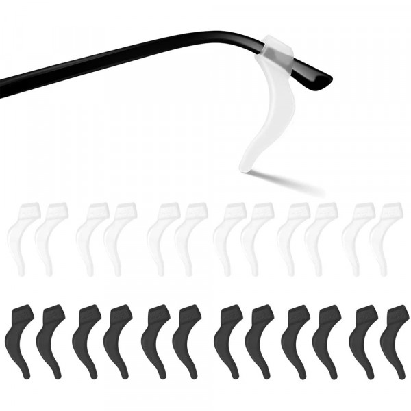 12 Pairs Universal Silicone Ear Grip Hooks for Glasses - Black and Transparent