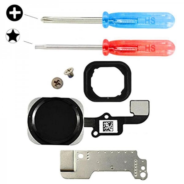 Home Button für iPhone 6 / 6 Plus SCHWARZ Flex Kabel + Metal Bracket + Werkzeug