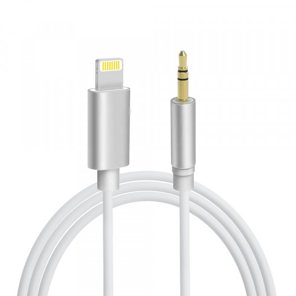 3,5 mm Aux Audio Jack Cable to 8 Pins Kabel for iPhone 1 meter (WHITE / SILVER)