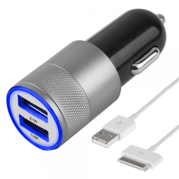 MMOBIEL High Speed Autolader Oplaad Adapter - 2 USB Poorten 2.1A + 1.0A - incl. 30 Pins Kabel voor Apple iPhone, iPad en iPod