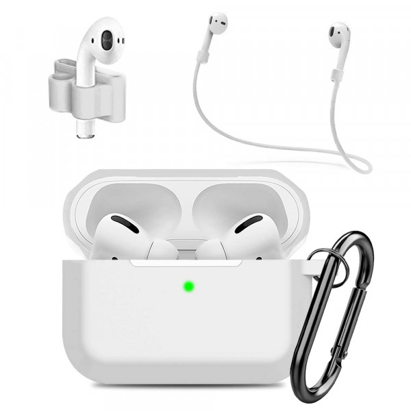 Silicone Shockproof Case compatible with AirPods Pro - Cover 4in1 Set - White