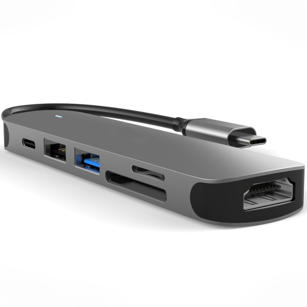 USB-C Adapter Hub - 6-in-1 Multiportadapter USB-C zu HDMI, USB und SD/TF-Leser