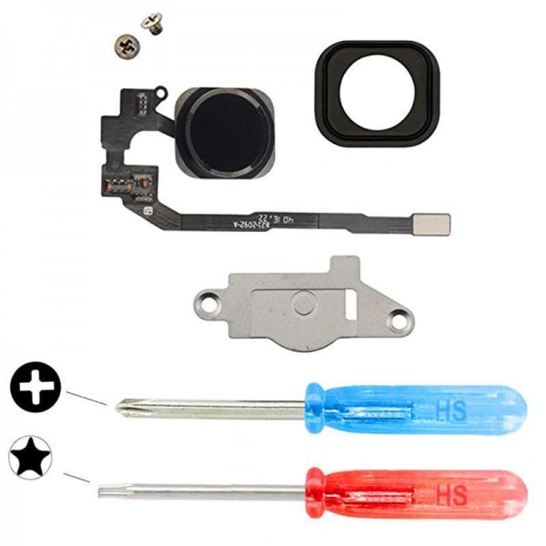 Home Button für iPhone 5S SCHWARZ Taste Flex Kabel + Metal Bracket + Werkzeug